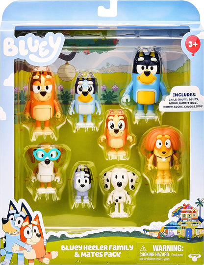 Bluey - Coffret de 8 Figurines – La Famille et les Amis de Bluey (5,3 à 8,3 cm