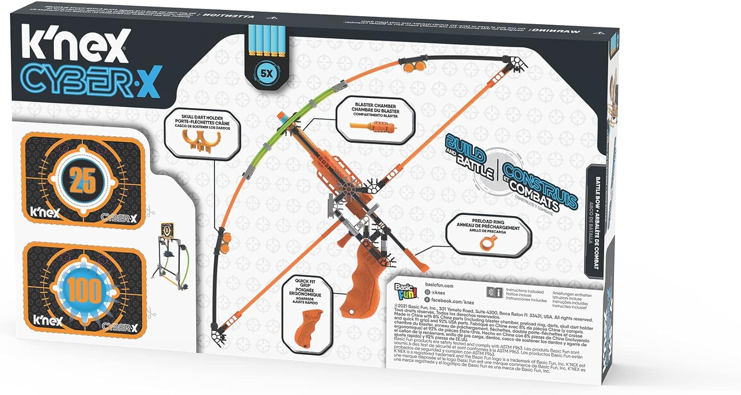 K'NEX Cyber-X | Battle Bow Building Set | Educational Toys for Boys and Girls, 165 Piece Kit, Engineering for Kids, Fun and Building Construction Toys for Children Ages 8+ | Basic fun 15247 New Versio