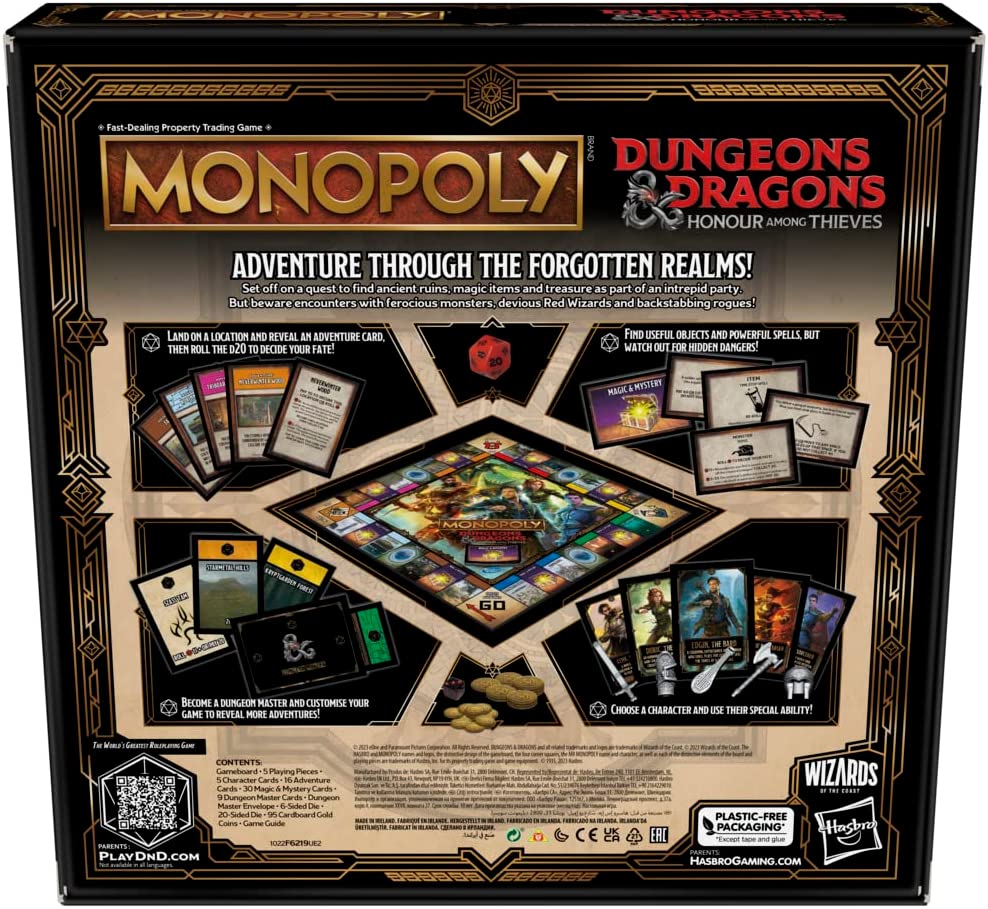 Monopoly Dungeons & Dragons: Honor Among Thieves Game, Inspired by the Movie, D&D Board Game for 2-5 Players