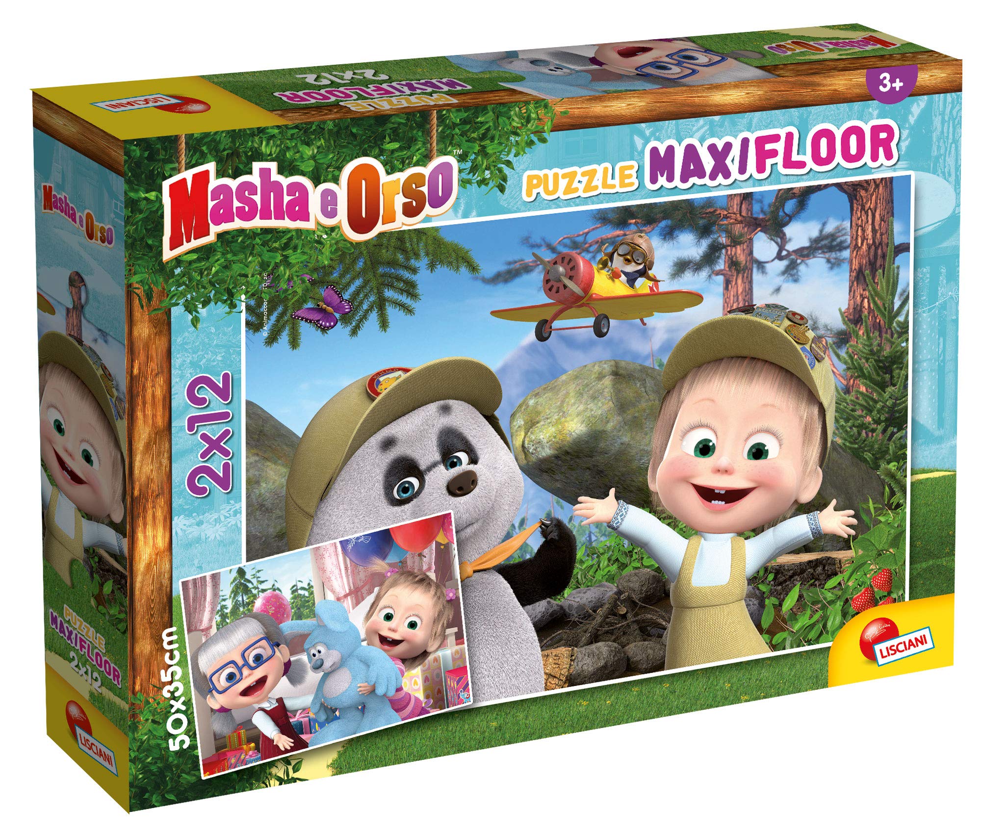 Liscianigiochi 86122 Puzzle Maxifloor 2 x 12-Let's Play Again Masha And The Bear Children's, Multi-Coloured