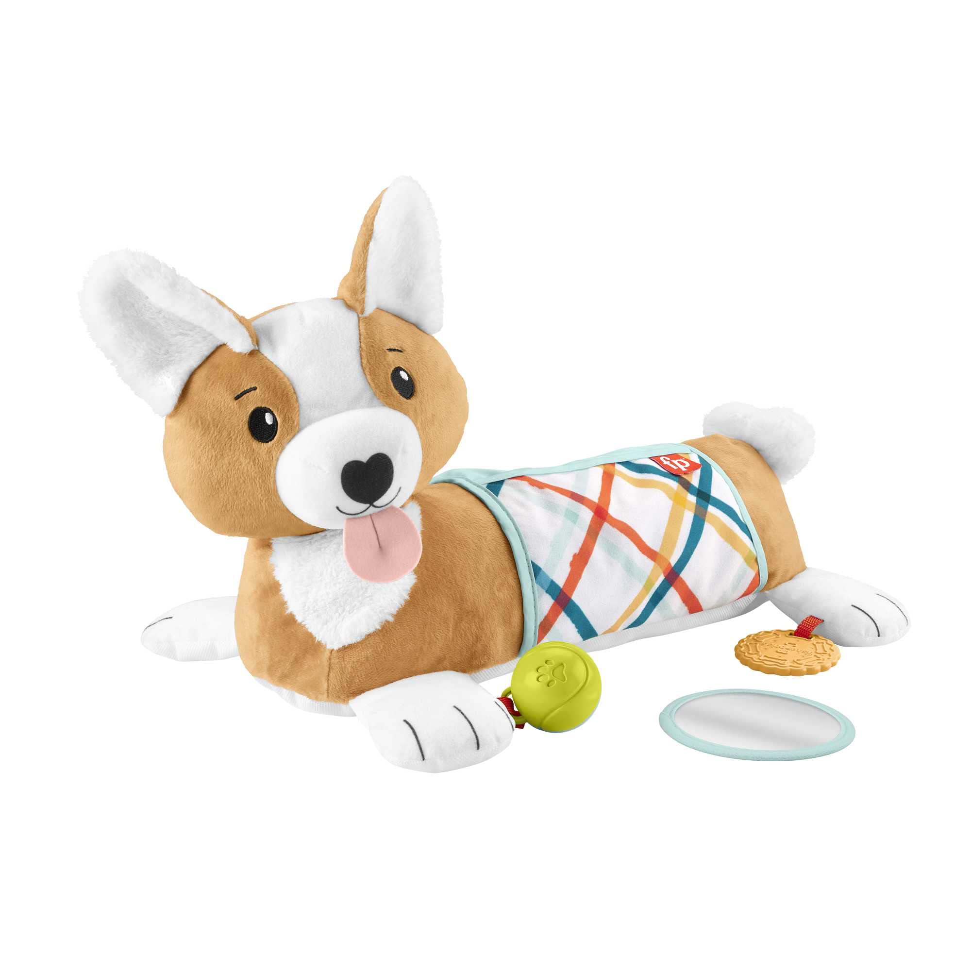 Fisher-Price Baby Tummy Time Toys, 3-in-1 Plush Puppy Wedge with BPA-Free Teether Rattle and Mirror Toys
