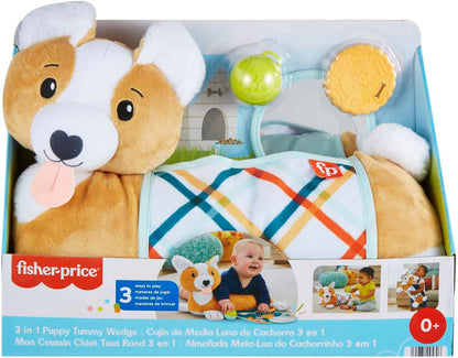 Fisher-Price Baby Tummy Time Toys, 3-in-1 Plush Puppy Wedge with BPA-Free Teether Rattle and Mirror Toys