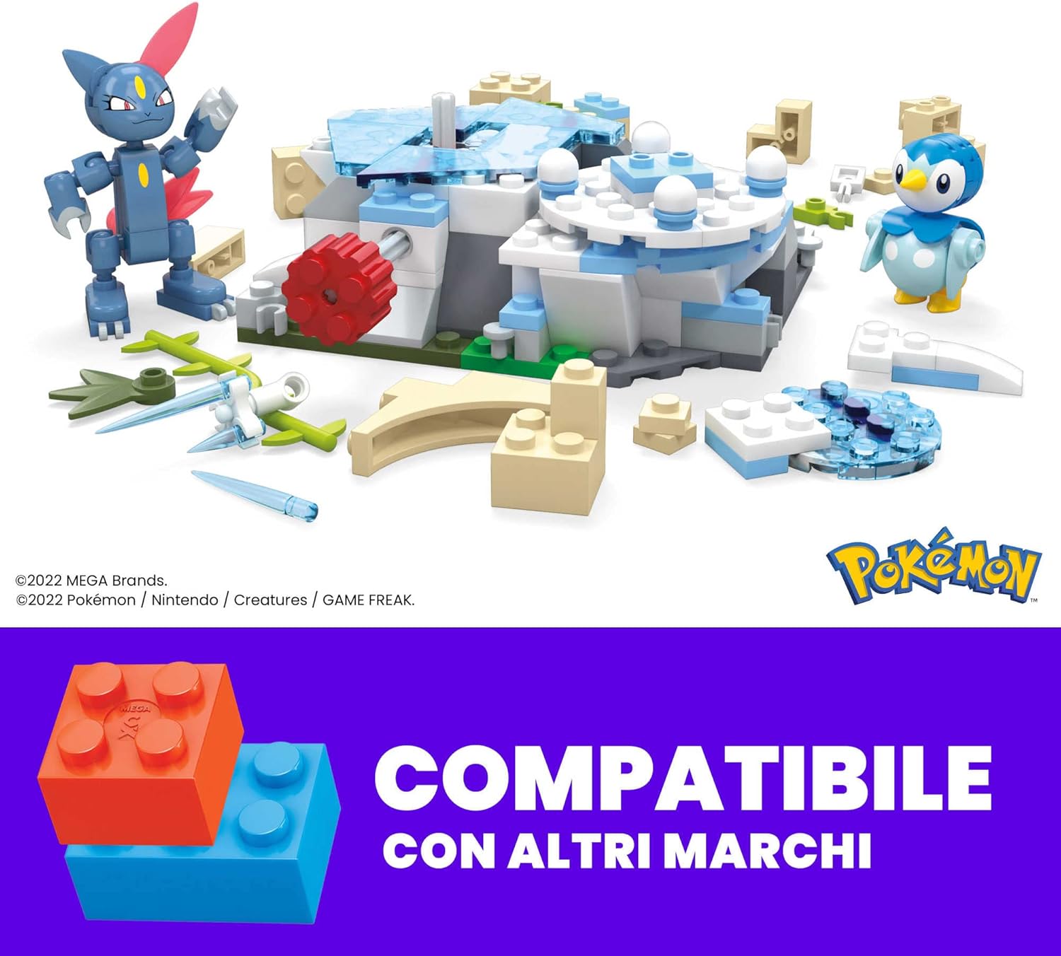 MEGA Pokémon Action Figure Building Toys, Piplup and Sneasel's Snow Day with 171 Pieces and Motion, 2 Poseable Characters, for Kids, HKT20