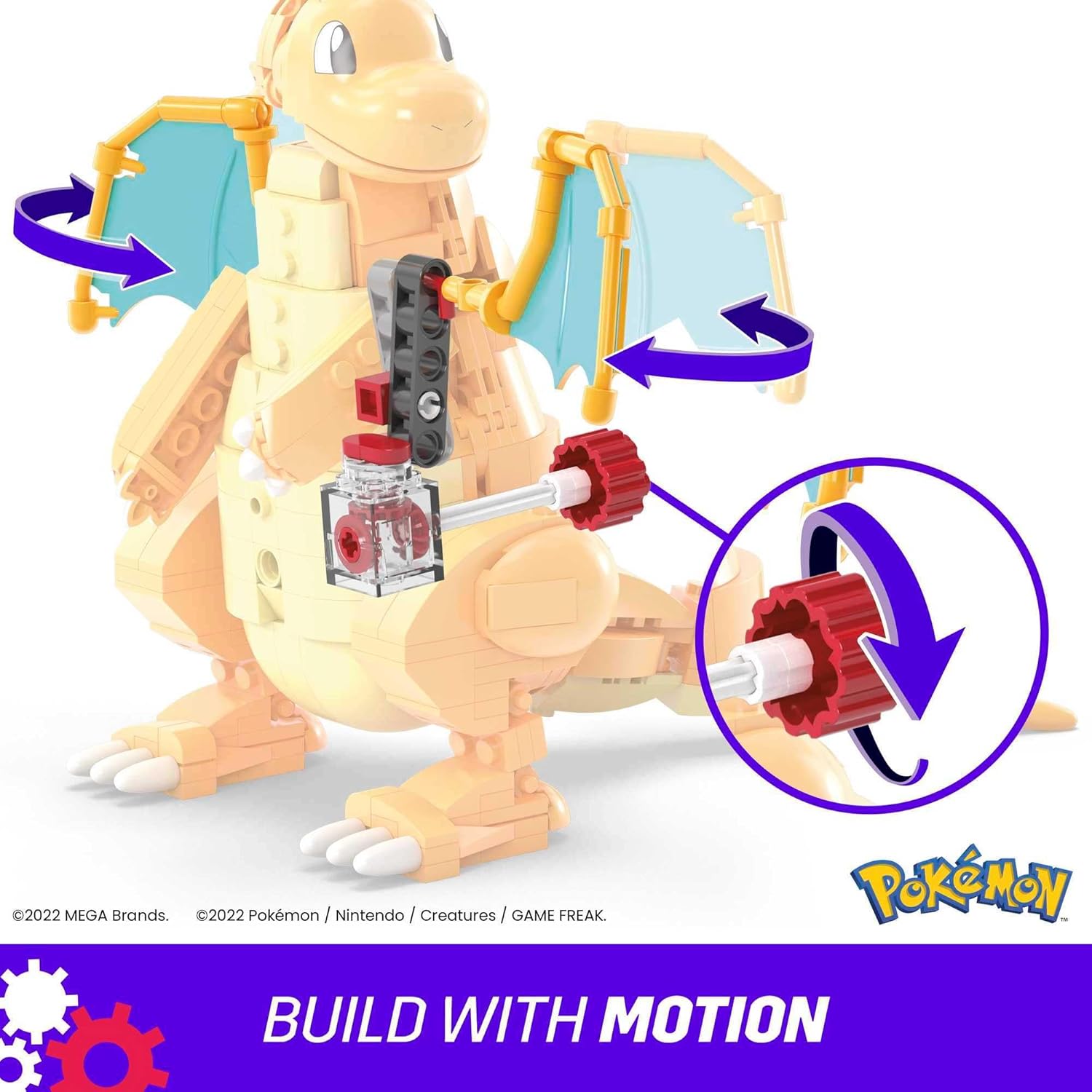 Mega Construx Pokémon Dragonite, 388 Bloques y Juego de construcción con Movimiento, Juguete +7 años (Mattel HKT25