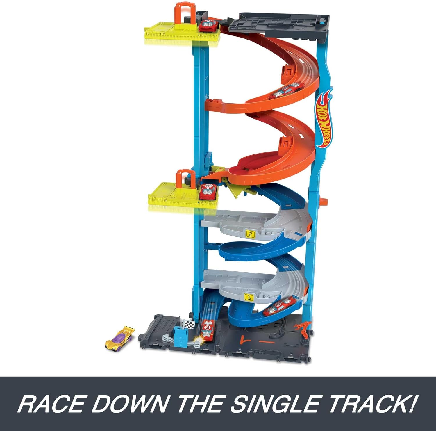 Hot Wheels City Torre de Carreras Pista para Coches de Juguete transformable, Incluye 1 vehículo, +4 años (Mattel HKX43)