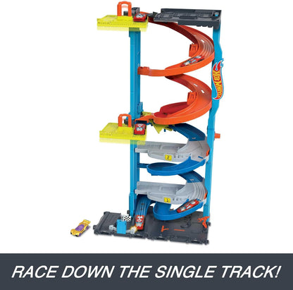 Hot Wheels City Torre de Carreras Pista para Coches de Juguete transformable, Incluye 1 vehículo, +4 años (Mattel HKX43)