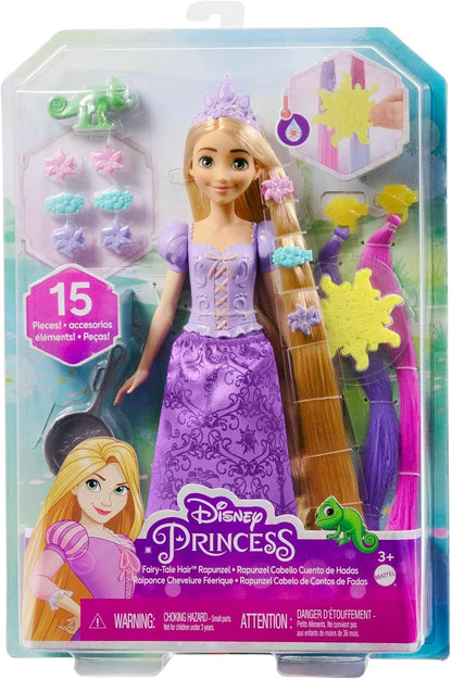 Mattel Disney Princess Fairy-Tale Hair Rapunzel Doll, Colour Changing Hair Extensions with Hairstyling Pieces and Doll Accessories, Includes Pascal, Toys for Ages 3 and Up, One Doll, HLW18
