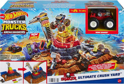 Hot Wheels Monster Trucks Arena World Pista Central Aplastar y Destruir Bone Shaker Pista para Coches de Juguete, +3 años (Mattel HNB96