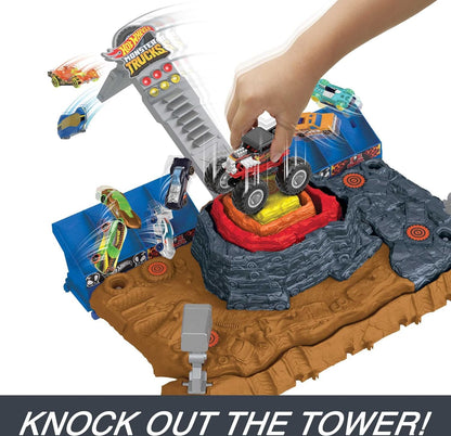 Hot Wheels Monster Trucks Arena World Pista Central Aplastar y Destruir Bone Shaker Pista para Coches de Juguete, +3 años (Mattel HNB96