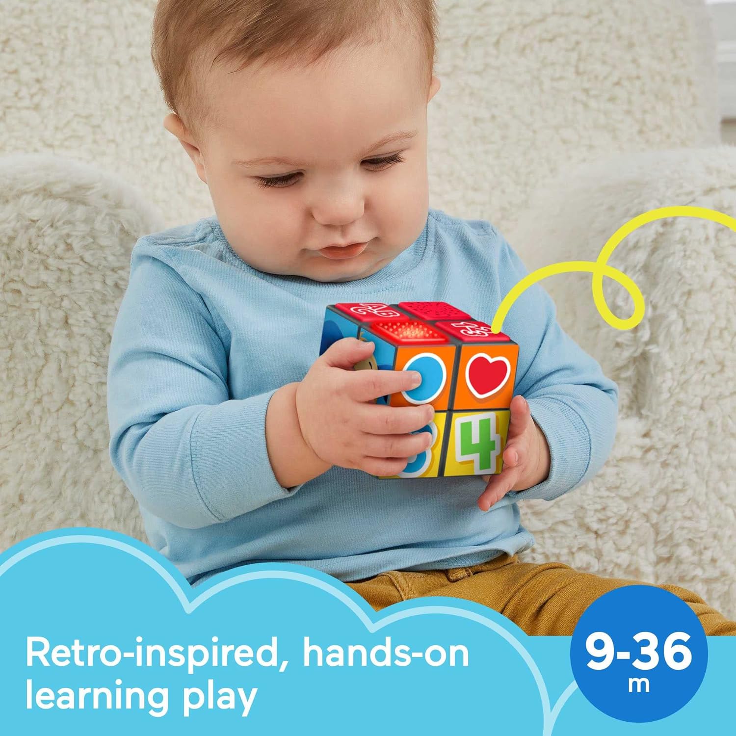 Fisher-Price Baby Learning Toy Laugh & Learn Puppy's Activity Cubewith Lights & Music for Ages 9+ Months, UK English Version, HNH08