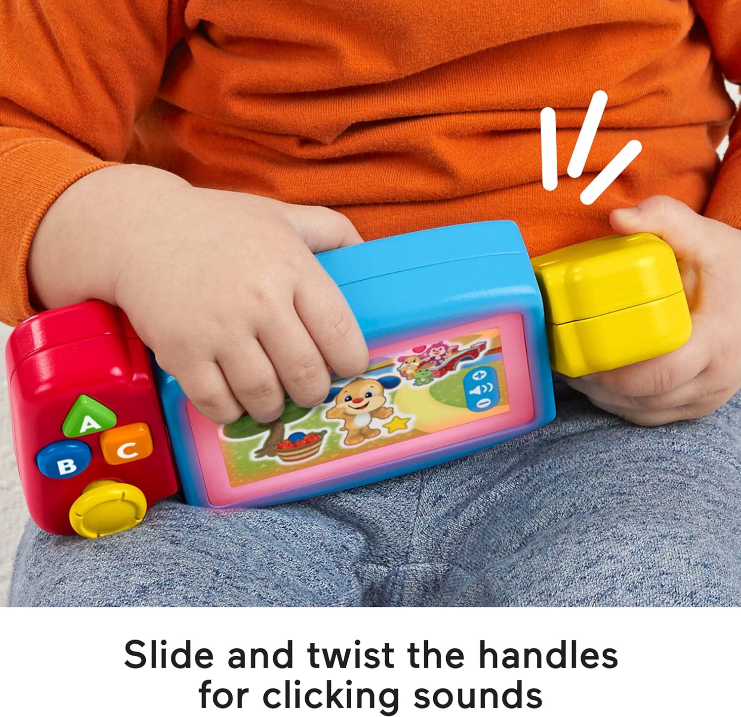 Fisher-Price Laugh & Learn Pretend Video Game Toddler Toy with Lights Sounds and Educational Songs, UK English Version, Twist & Learn Gamer, HNM83