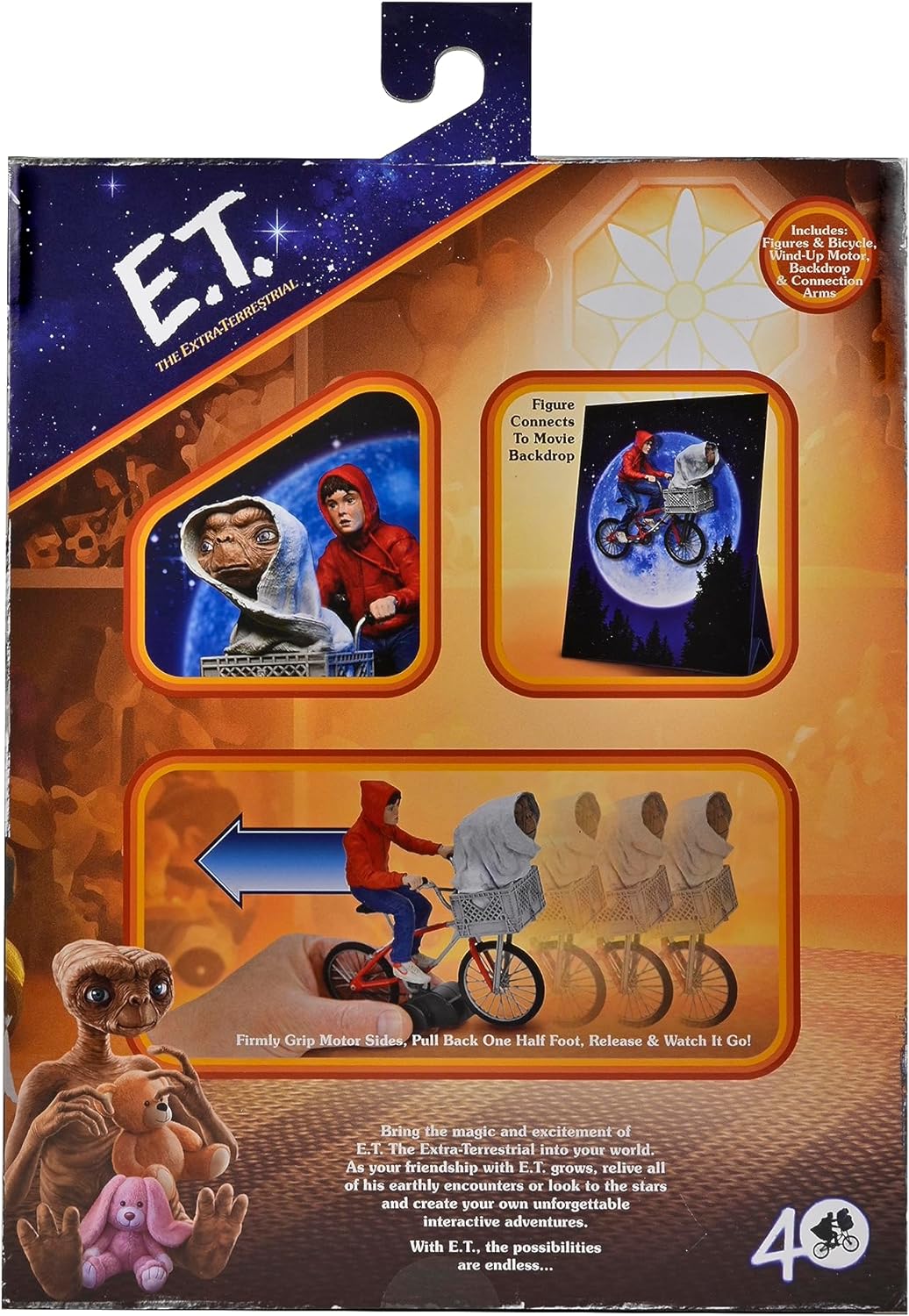 NECA Collectible figure E.T. Extraterrestrial and ELLIOTT with Bicycle and a Moon mini Poster - 40th anniversary - height of the figure 12cm