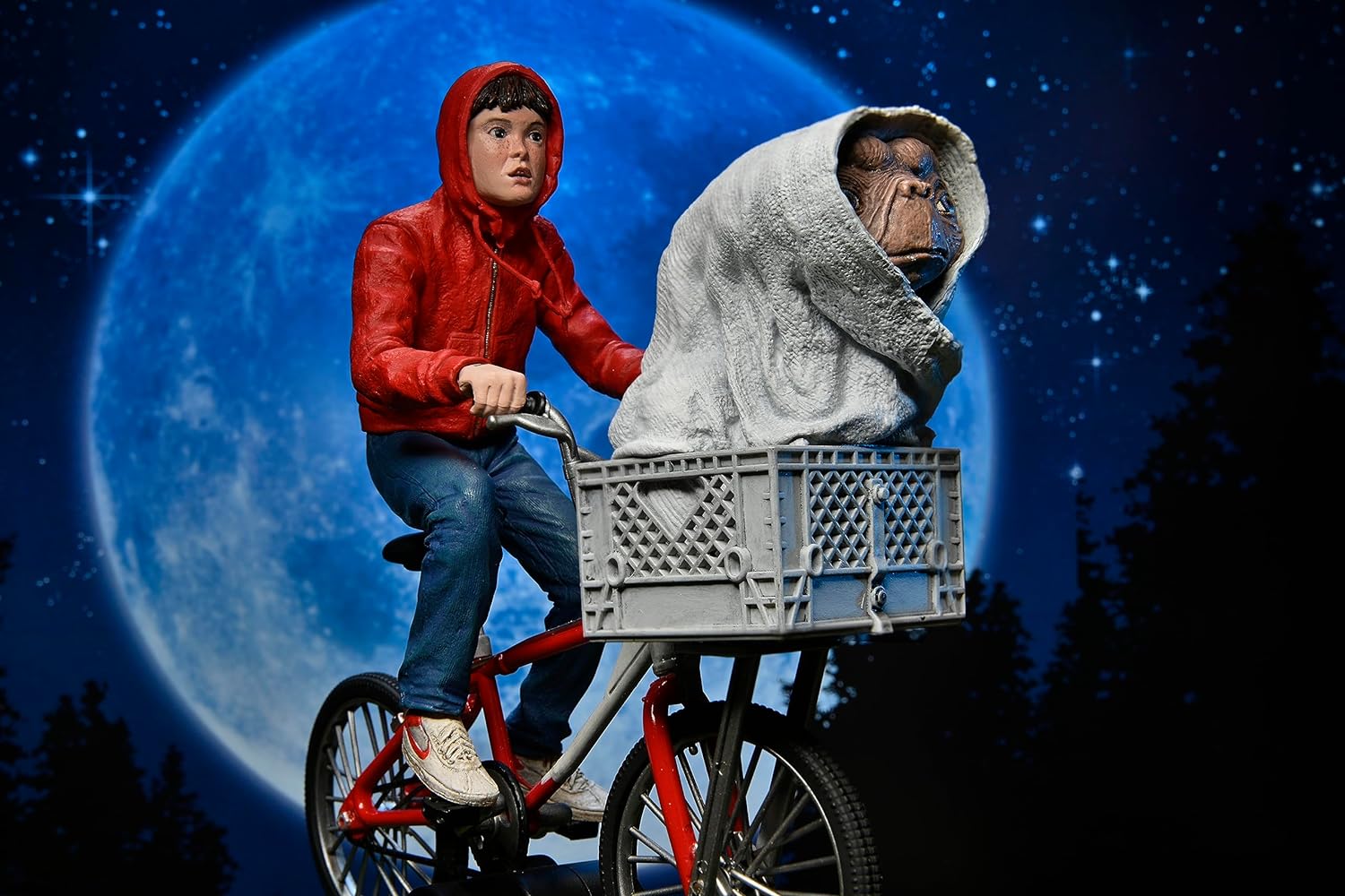 NECA Collectible figure E.T. Extraterrestrial and ELLIOTT with Bicycle and a Moon mini Poster - 40th anniversary - height of the figure 12cm