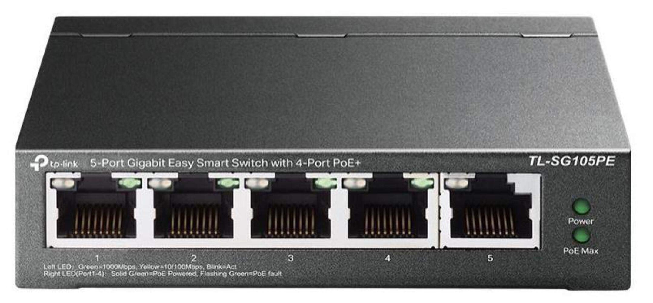 TP-Link TL-SG105PE Switch PoE Gestito Gigabit Ethernet, 5 Porte Con 4 Porte PoE Fino A 65 W, 5 Porte Gigabit, PoE+, 802.3af/at, QoS, VLAN, Ideale Per La Casa E Il Ufficio, Easy Smart Switch