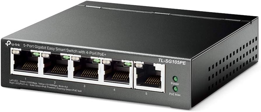 TP-Link TL-SG105PE Switch PoE Gestito Gigabit Ethernet, 5 Porte Con 4 Porte PoE Fino A 65 W, 5 Porte Gigabit, PoE+, 802.3af/at, QoS, VLAN, Ideale Per La Casa E Il Ufficio, Easy Smart Switch