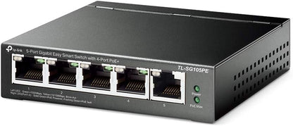TP-Link TL-SG105PE Switch PoE Gestito Gigabit Ethernet, 5 Porte Con 4 Porte PoE Fino A 65 W, 5 Porte Gigabit, PoE+, 802.3af/at, QoS, VLAN, Ideale Per La Casa E Il Ufficio, Easy Smart Switch