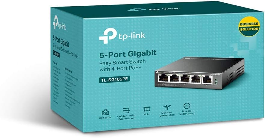 TP-Link TL-SG105PE Switch PoE Gestito Gigabit Ethernet, 5 Porte Con 4 Porte PoE Fino A 65 W, 5 Porte Gigabit, PoE+, 802.3af/at, QoS, VLAN, Ideale Per La Casa E Il Ufficio, Easy Smart Switch