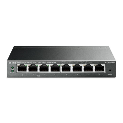TP-Link TL-SG108PE 8-Port Gigabit Easy Smart Switch with 4 PoE + ports (64 watts, shielded RJ-45 ports, IEEE-802.3af / at, simple configuration, fanless) black