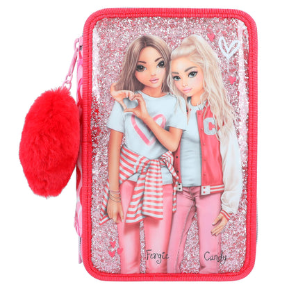 TOPModel One Love 12230 3-Compartment Pencil Case with Glitter, Pink, Pencil case
