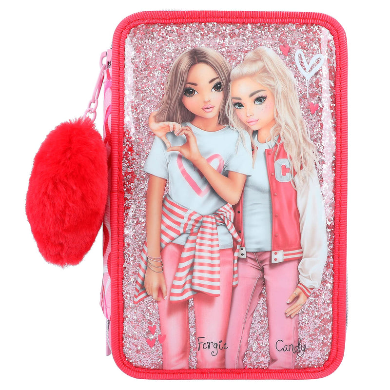 TOPModel One Love 12230 3-Compartment Pencil Case with Glitter, Pink, Pencil case