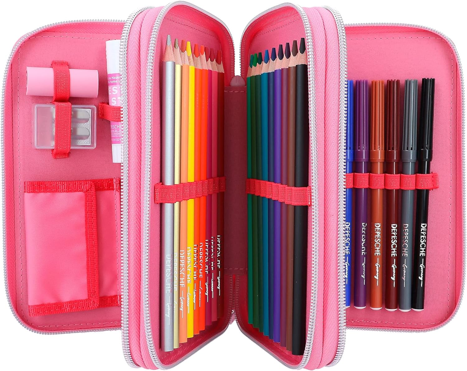 TOPModel One Love 12230 3-Compartment Pencil Case with Glitter, Pink, Pencil case