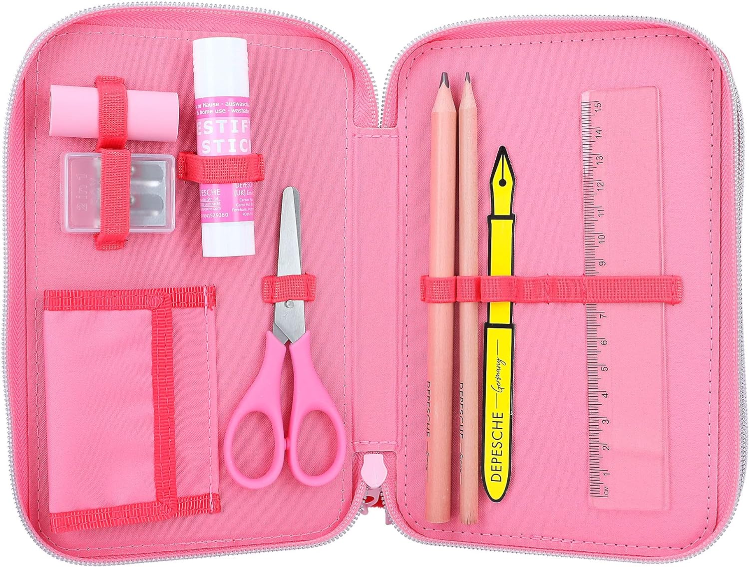 TOPModel One Love 12230 3-Compartment Pencil Case with Glitter, Pink, Pencil case