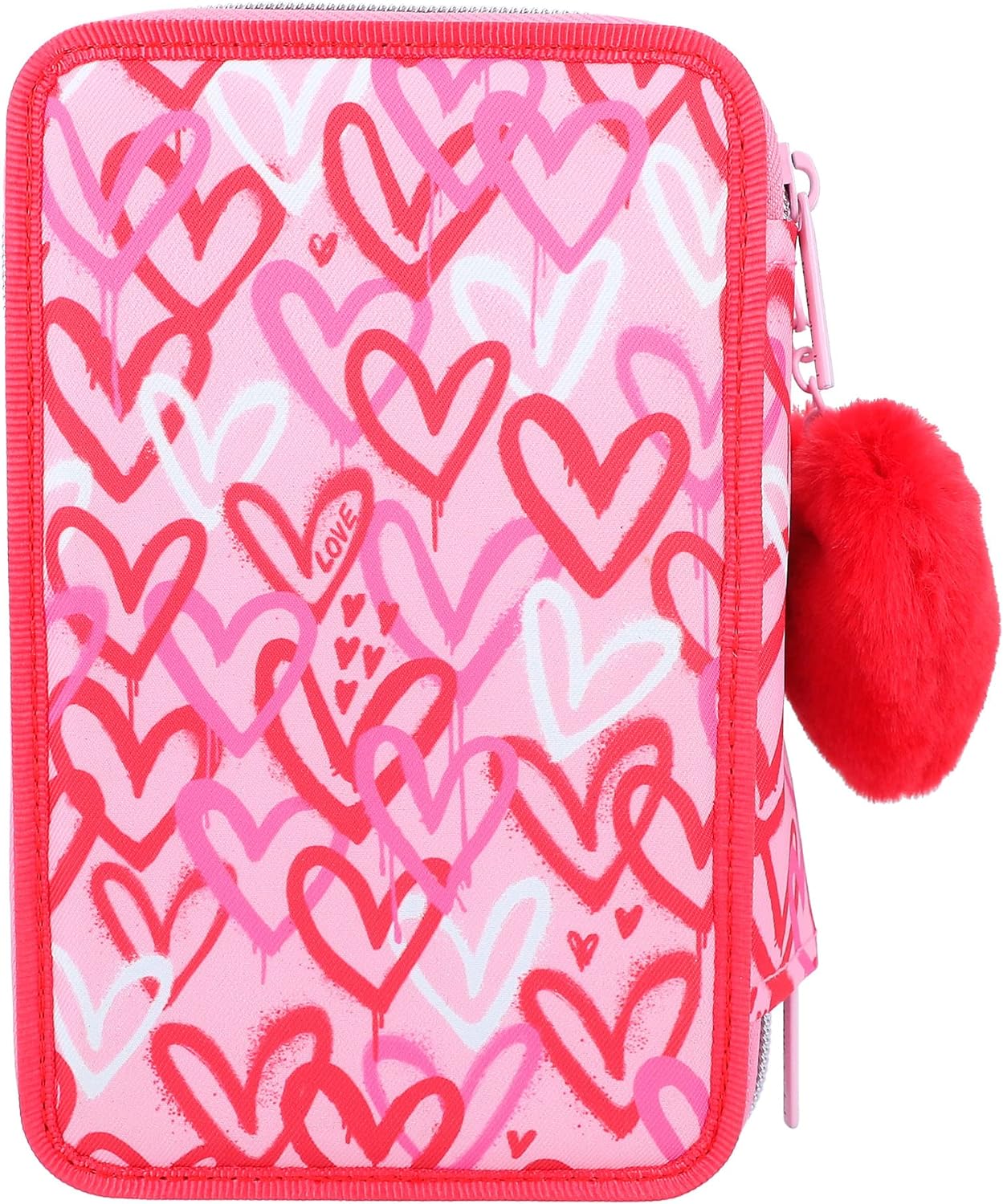 TOPModel One Love 12230 3-Compartment Pencil Case with Glitter, Pink, Pencil case
