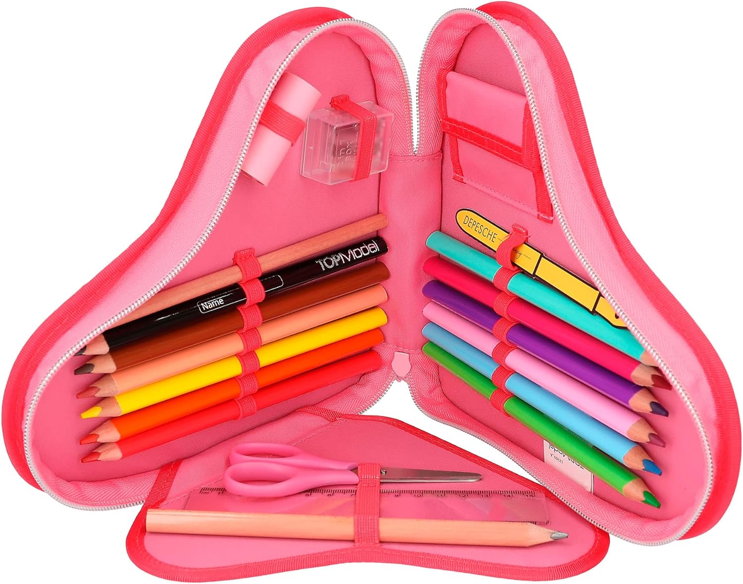 Depesche 12260 TOPModel One Love Filled Heart Red with Model Motif and Glitter, Case with Colouring Pencils, Scissors, Ruler and Much More, Pink