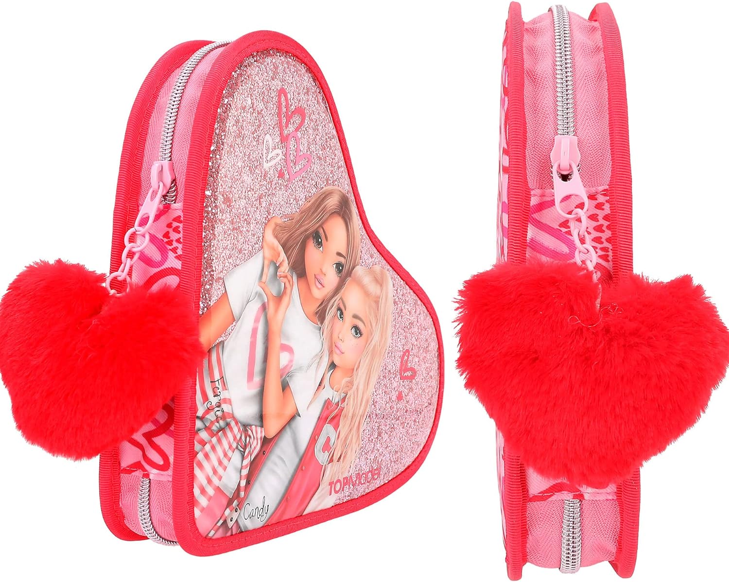 Depesche 12260 TOPModel One Love Filled Heart Red with Model Motif and Glitter, Case with Colouring Pencils, Scissors, Ruler and Much More, Pink
