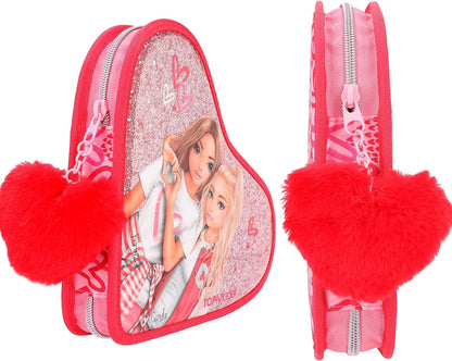 Depesche 12260 TOPModel One Love Filled Heart Red with Model Motif and Glitter, Case with Colouring Pencils, Scissors, Ruler and Much More, Pink