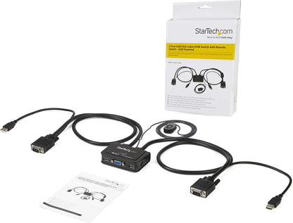 StarTech.com 2 Port USB VGA Cable KVM Switch - USB Powered with Remote Switch - KVM with VGA - Dual Port VGA KVM Switch (SV211USB