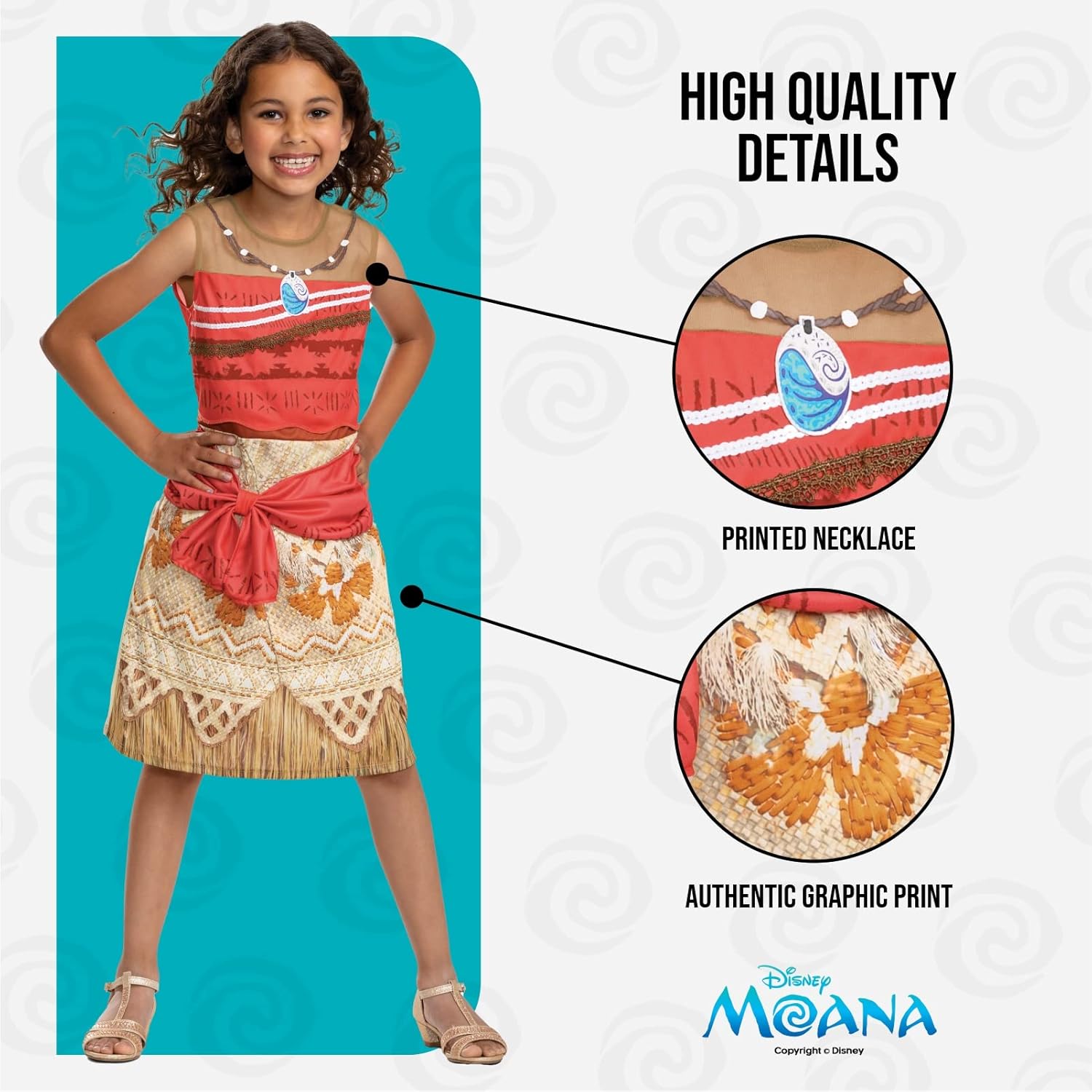 Disney Official Classic Moana Costume Kids, Moana Dress Up for Girls, Moana Fancy Dress Outfit, Princess Costumes for Girls, Maui Costume Kids, World Book Day Costumes for Girls