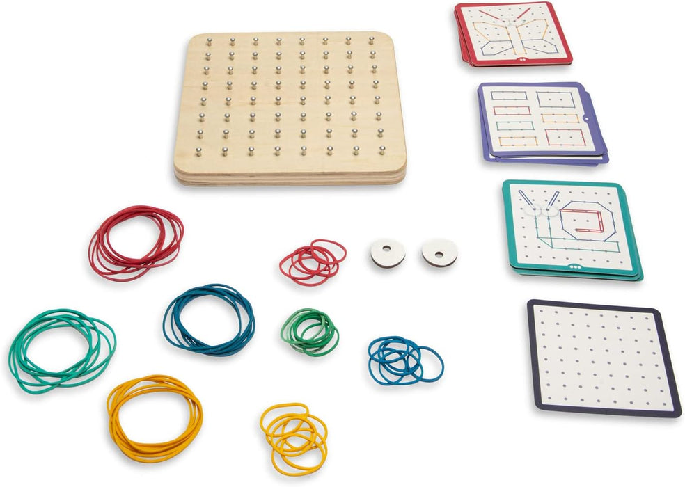 BS Toys Geoboard - Creative Toys - Wooden Toy - Elastics & Inspiration Cards Included - Toys for children Aged 4 Years and Over