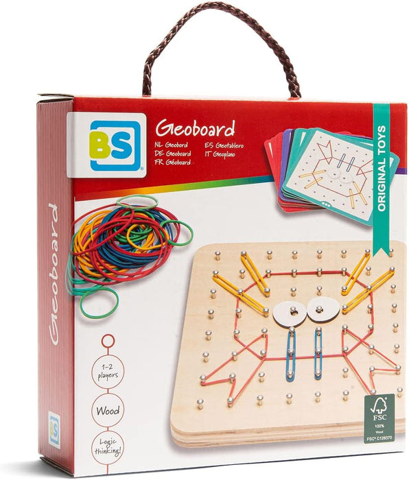 BS Toys Geoboard - Creative Toys - Wooden Toy - Elastics & Inspiration Cards Included - Toys for children Aged 4 Years and Over