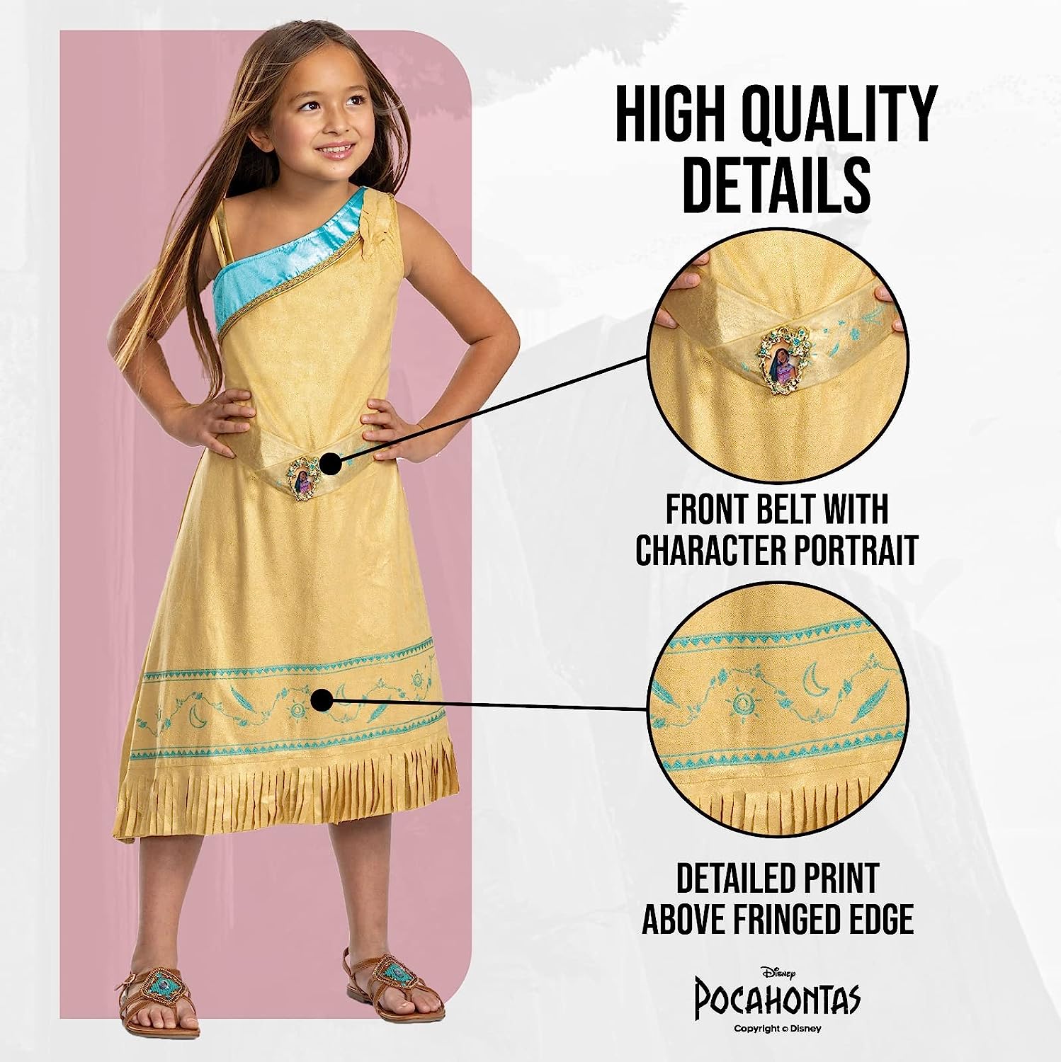 Disney Official Deluxe Pocahontas Costume Kids, Native American Princess Dress Costume for Kids Available in Sizes S and M
