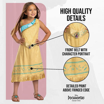 Disney Official Deluxe Pocahontas Costume Kids, Native American Princess Dress Costume for Kids Available in Sizes S and M