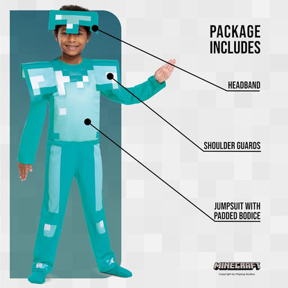 Disguise Oficial-Disfraz Minecraft Niño Armadura Diamante, Disfraz Armadura Minecraft Niño, Disfraz Videojuegos Niño,Disfraz Carnaval Niño Halloween en Tallas S y