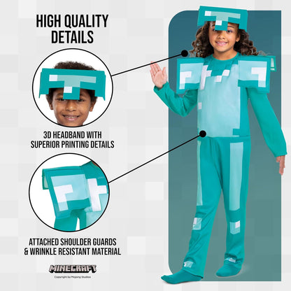 Disguise Oficial-Disfraz Minecraft Niño Armadura Diamante, Disfraz Armadura Minecraft Niño, Disfraz Videojuegos Niño,Disfraz Carnaval Niño Halloween en Tallas S y