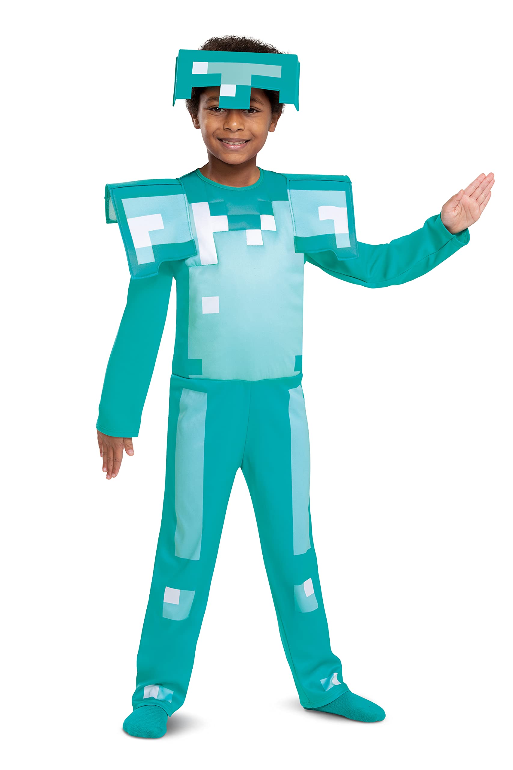 Disguise Oficial-Disfraz Minecraft Niño Armadura Diamante, Disfraz Armadura Minecraft Niño, Disfraz Videojuegos Niño,Disfraz Carnaval Niño Halloween en Tallas S y