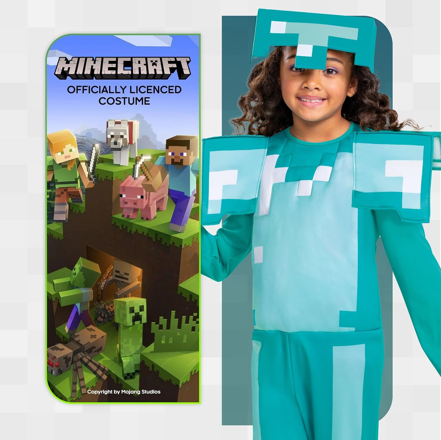 Disguise Oficial-Disfraz Minecraft Niño Armadura Diamante, Disfraz Armadura Minecraft Niño, Disfraz Videojuegos Niño,Disfraz Carnaval Niño Halloween en Tallas S y