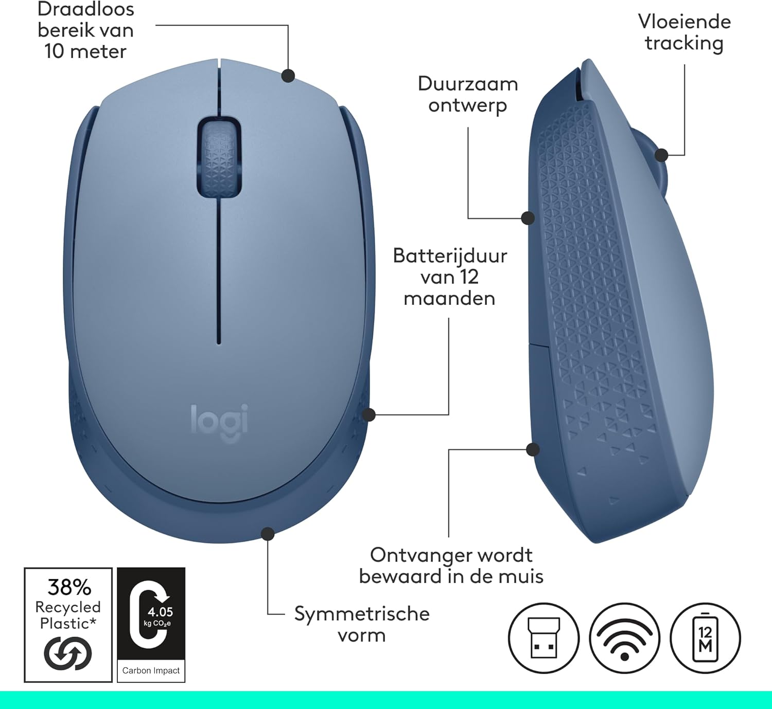 Logitech M171 Wireless Mouse for PC, Mac, Laptop, 2.4 GHz with USB Mini Receiver, Optical Tracking, 12-Months Battery Life, Ambidextrous - Grey