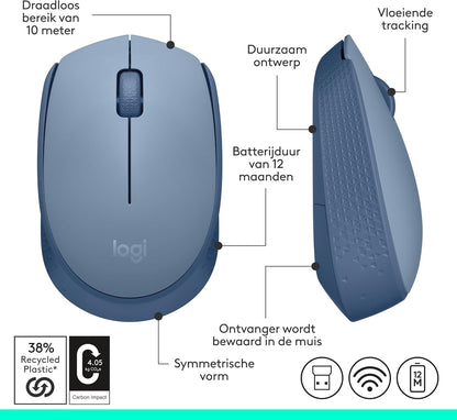 Logitech M171 Wireless Mouse for PC, Mac, Laptop, 2.4 GHz with USB Mini Receiver, Optical Tracking, 12-Months Battery Life, Ambidextrous - Grey