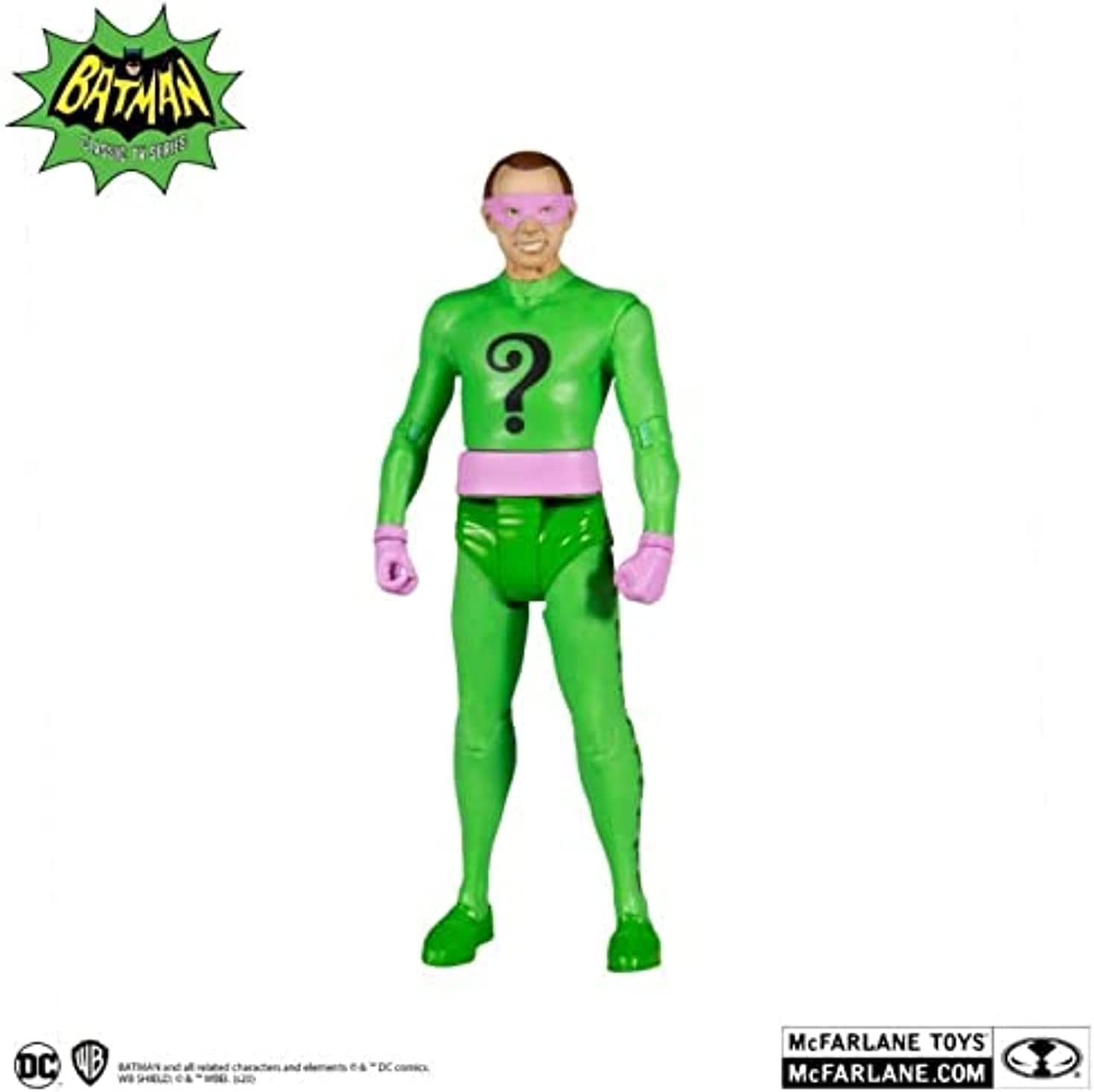McFarlane Toys, DC Multiverse, 5-inch DC Retro The Riddler Action Figure with Action Word Bubbles, Collectible DC Retro 1960's TV Figure – Ages 12+