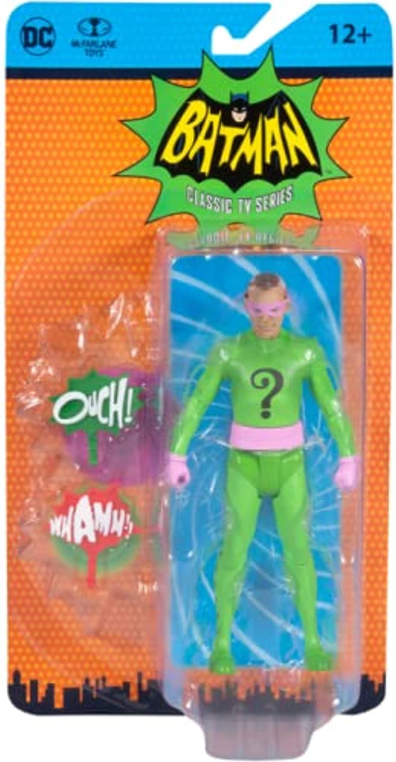 McFarlane Toys, DC Multiverse, 5-inch DC Retro The Riddler Action Figure with Action Word Bubbles, Collectible DC Retro 1960's TV Figure – Ages 12+