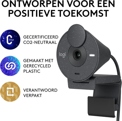 Logitech Brio 300 Full HD Webcam with Privacy Shutter, Noise Reduction Microphone, USB-C, Ceritified for Zoom, Microsoft Teams, Google Meet, Auto Light Correction, Streaming Webcam - Graphite
