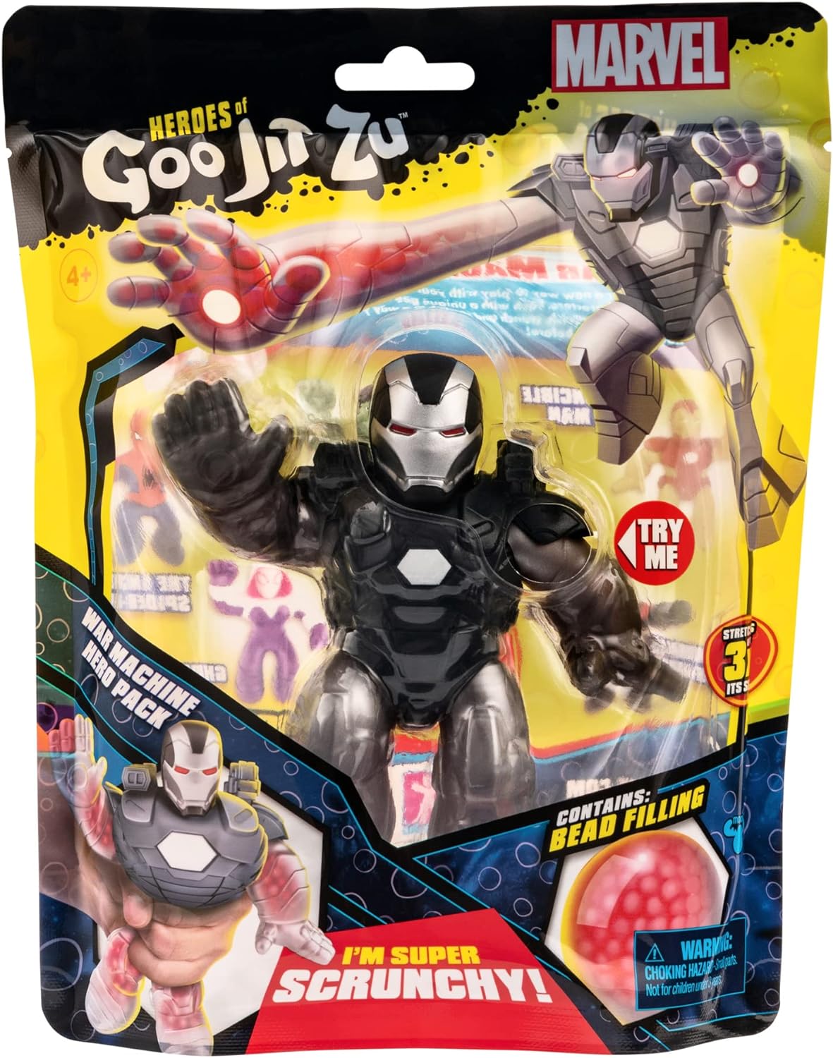 Heroes of Goo Jit Zu Marvel War Machine Hero Pack - Super Scrunchy Bead Filled Marvel Figures 4.5-Inches Tall (41494)