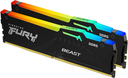 Kingston Fury Beast DDR5 RGB 16GB (2 x 8 GB) 5600MT/s DDR5 CL40 DIMM Desktop Gaming Memory Kit of 2 - KF556C40BBAK2-16 Black 16GB Kit of 2 5600MT/s