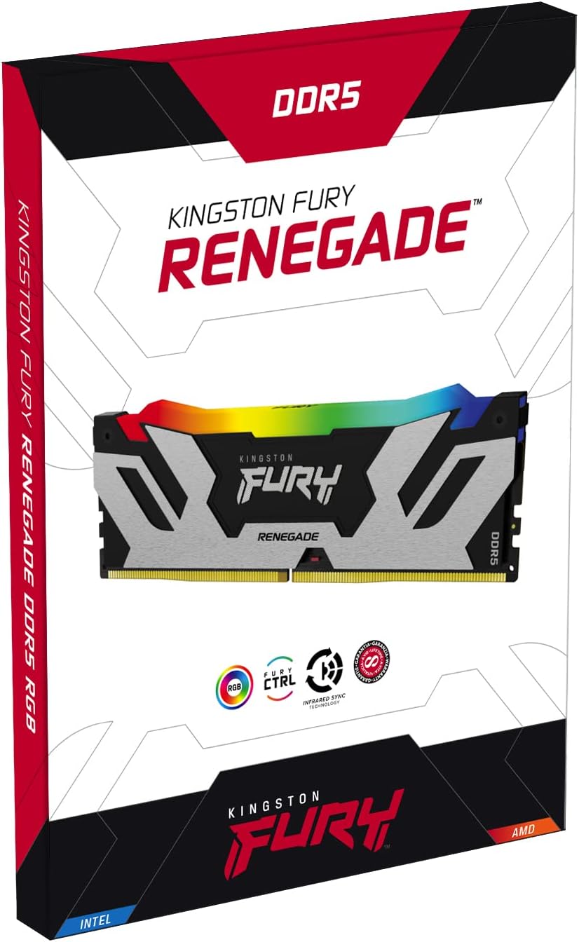 Kingston Fury Renegade Black RGB 16GB 6400MT/s DDR5 CL32 DIMM Desktop Gaming Memory - KF564C32RSA-16