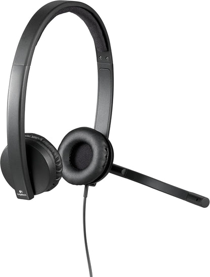 Logitech H570e Wired Headset, Mono Headphones with Noise-Cancelling Microphone, USB, In-Line Controls with Mute Button, Indicator LED, PC/Mac/Laptop - Black