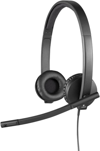 Logitech H570e Wired Headset, Mono Headphones with Noise-Cancelling Microphone, USB, In-Line Controls with Mute Button, Indicator LED, PC/Mac/Laptop - Black
